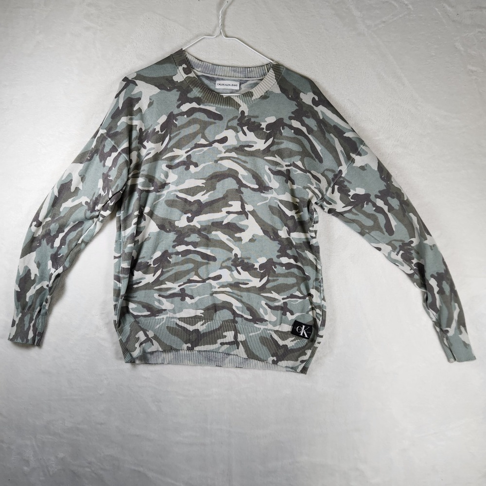 Calvin Klein Jeans Sweater Camouflage Print Long Sleeve Crew‎ Neck Top